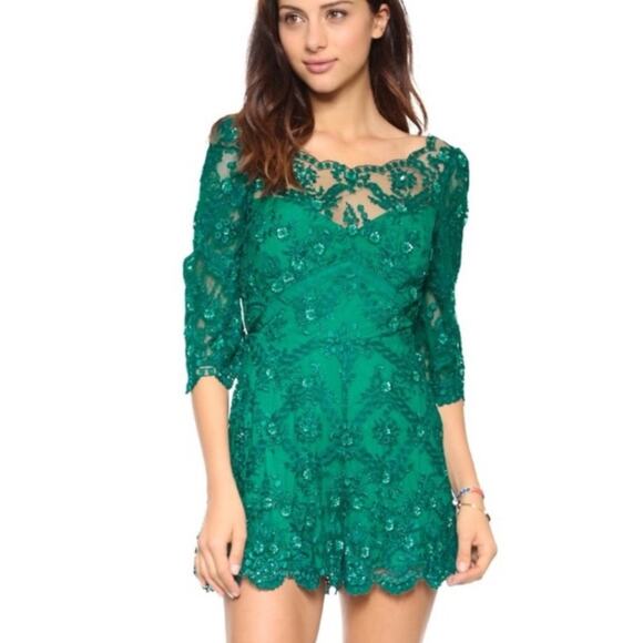 Free People Pants - NWT Free People Songbird beaded romper embroidered